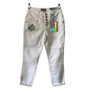 Almost Famous Size 3 White Stretch Denim High Waist Jeans Cropped Ankle Y2K